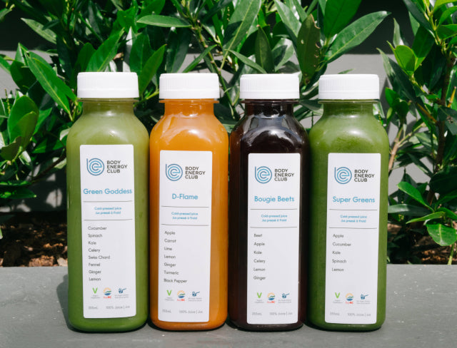 4 x 355mL Sustainably sourced juices - Green Goddess, D-Flame, Bougie Beets and Supergreens 