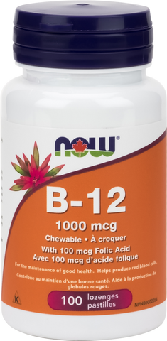 NOW B12 1000mcg with 100mcg of Folic Acid Lozenges | Vitamin B | NOW Foods