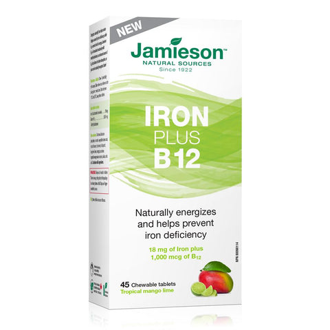 Jamieson | Iron + Vitamin B12 | Chewable Tablets | Mango Lime