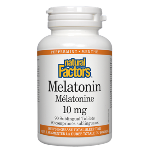 Natural Factors Melatonin 10mg Tablets - Peppermint Flavour | Insomnia & Sleep | Natural Factors