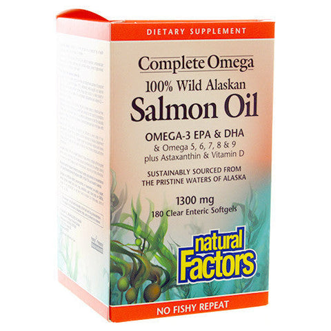 Natural Factors 100% Wild Alaskan Salmon Oil Complete Omega 1300mg | Omega 3 Fish Oil EPA / DHA | Natural Factors
